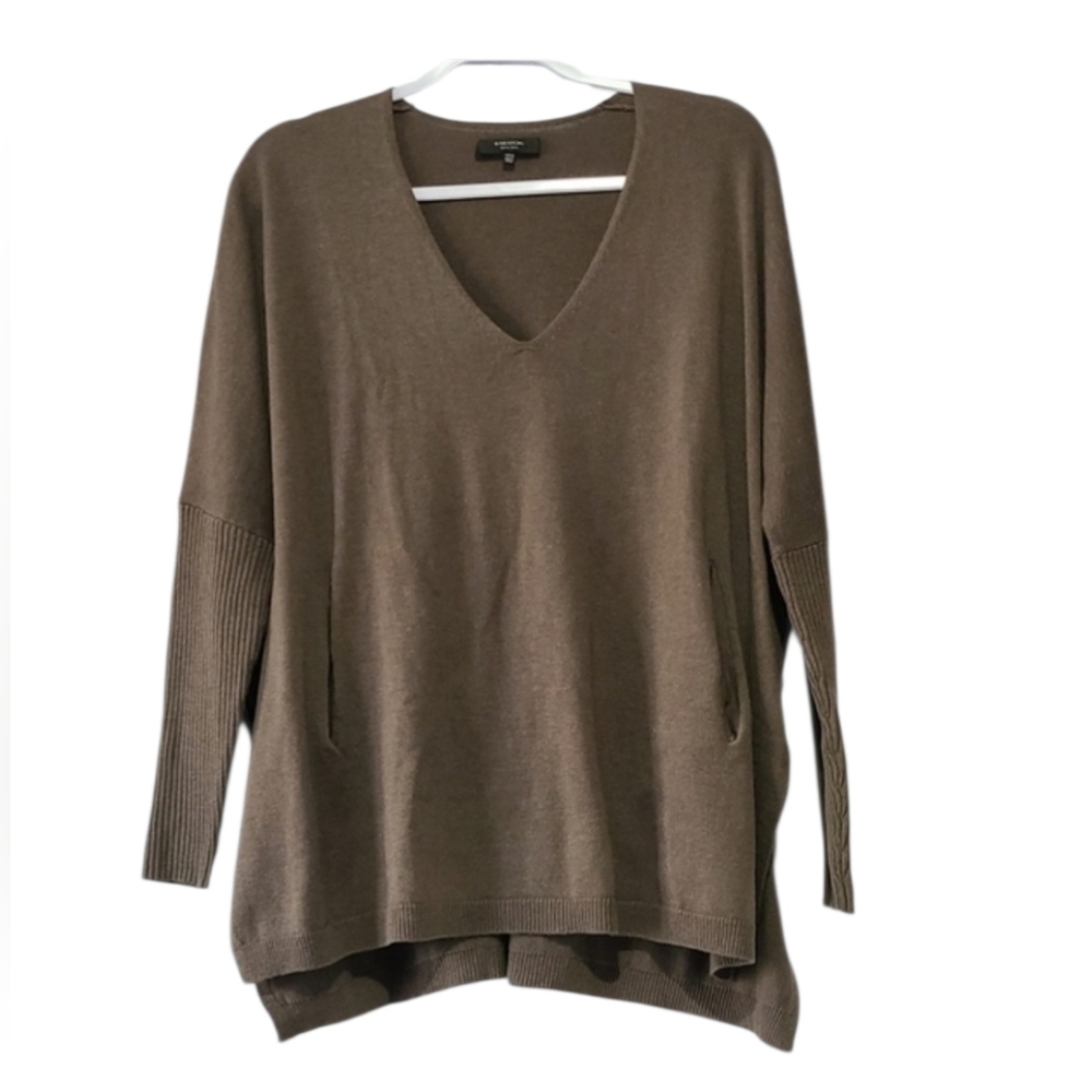 Babaton Aritzia Baylor Brown Linen Wool Blend V-Neck Oversized XS Cozy Sweater